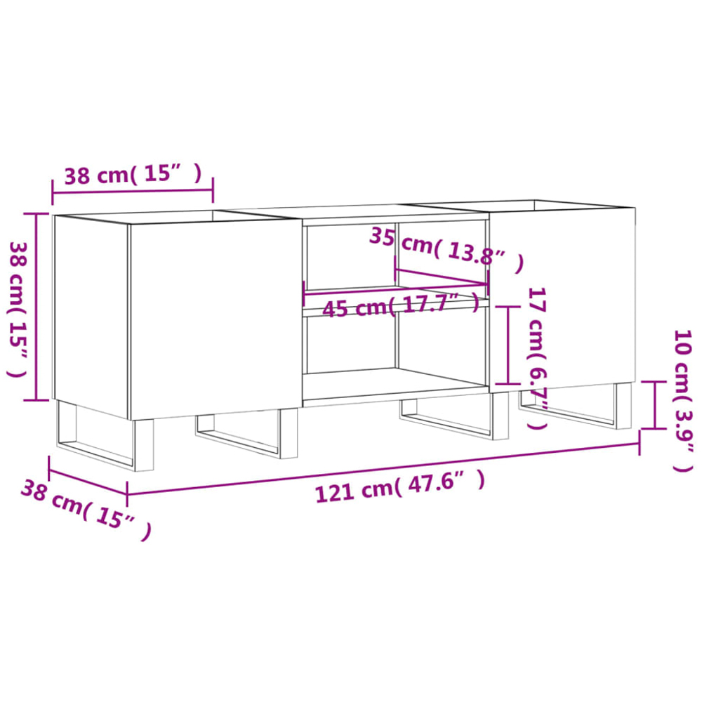 vidaXL 2 Shelf Concrete Grey Record Cabinet Image 9