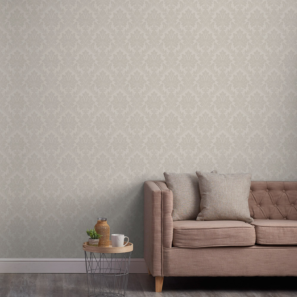 Grandeco Taupe Pattano Classical Luxury Damask Wallpaper Wilko