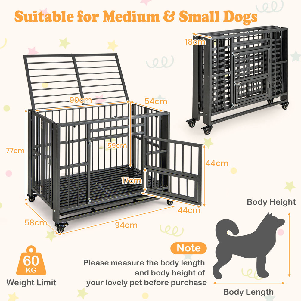 Costway Foldable Metal Dog Cage with Wheels Image 9