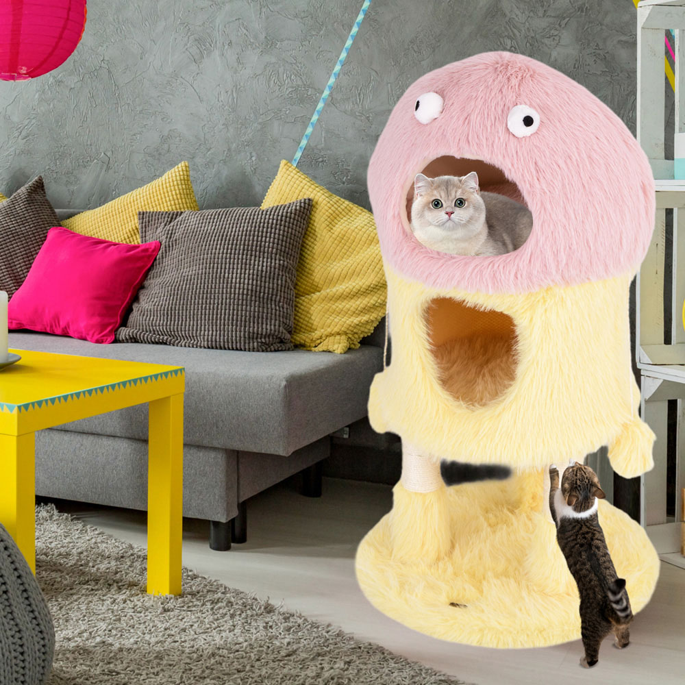 Costway Yellow Monster Themed Cat Tower with 2 Private Condos 93cm Image 3