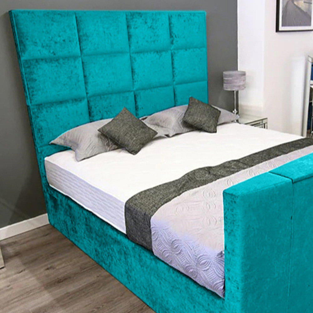 Eleganza Home Lurvi Super King Size Teal Plush TV Bed Frame with Headboard and Footboard Image 2