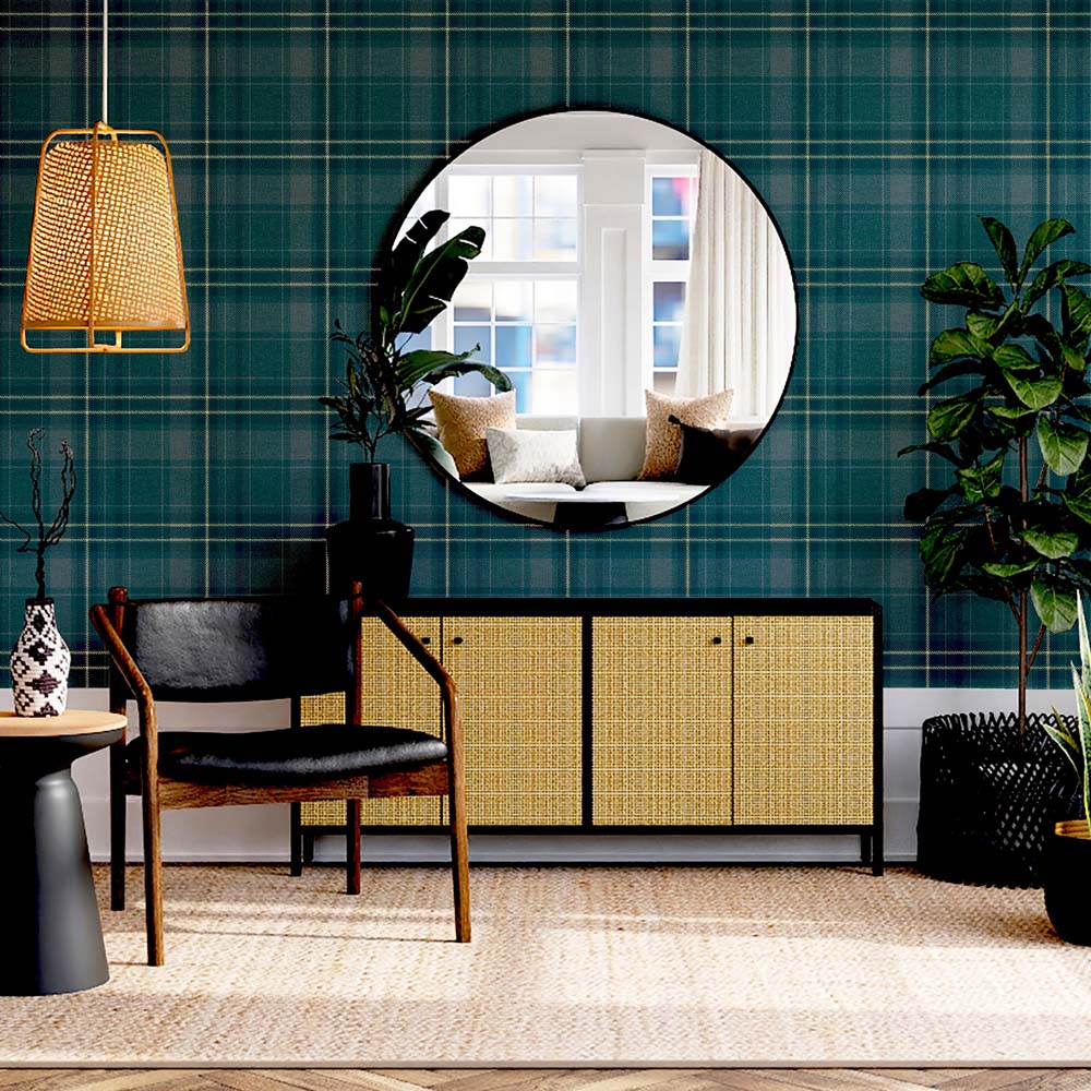 Arthouse Twilled Plaid Emerald Green Wallpaper Image 3