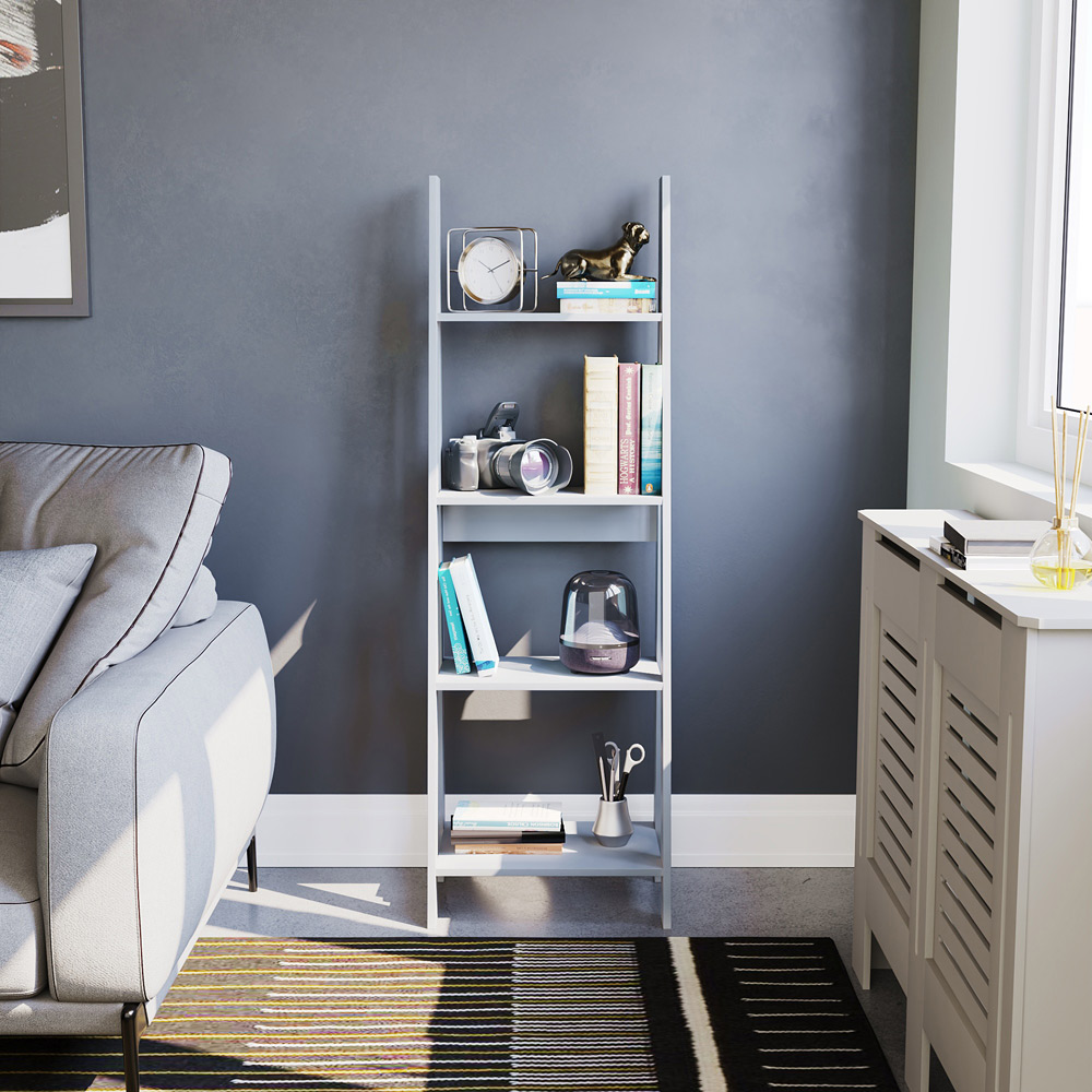 Vida Designs Bristol 4 Shelf Grey Ladder Bookcase Image 3