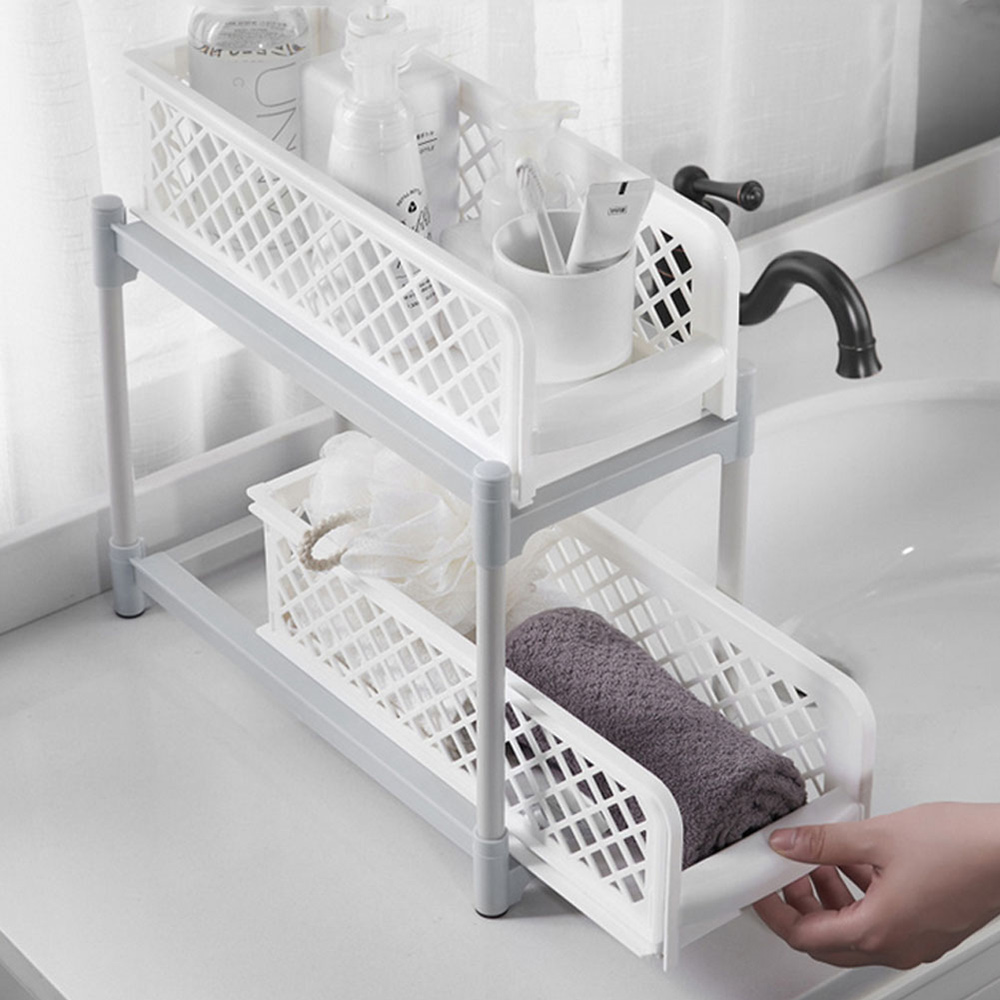 Living And Home WH0741 White Plastic 2-Tier Storage Rack Image 2