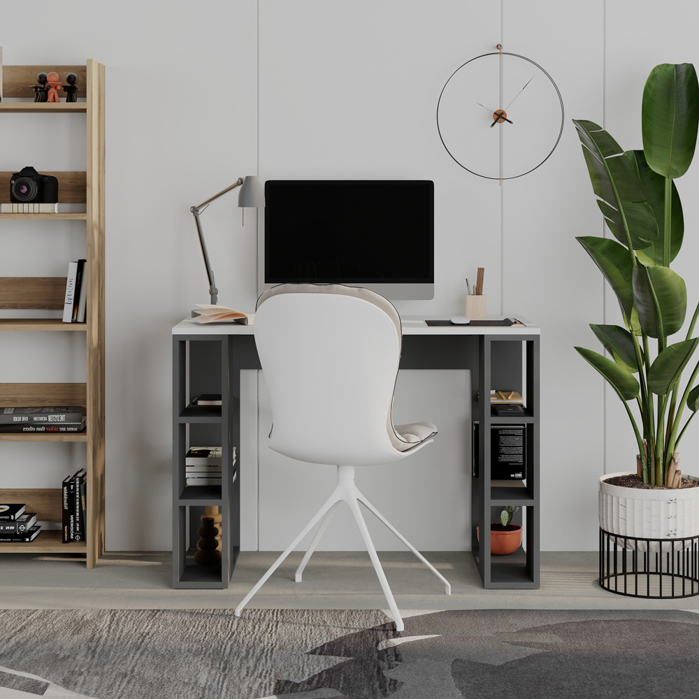 Decortie Colmar 6 Shelf Computer Desk White and Anthracite Grey Image 5