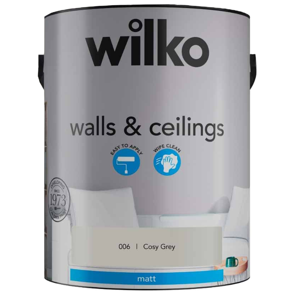 Wilko Walls & Ceilings Cosy Grey Matt Emulsion Paint 5L Image 2