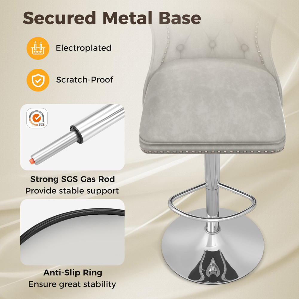 Costway Grey Dutch Velvet Bar Stool Image 5