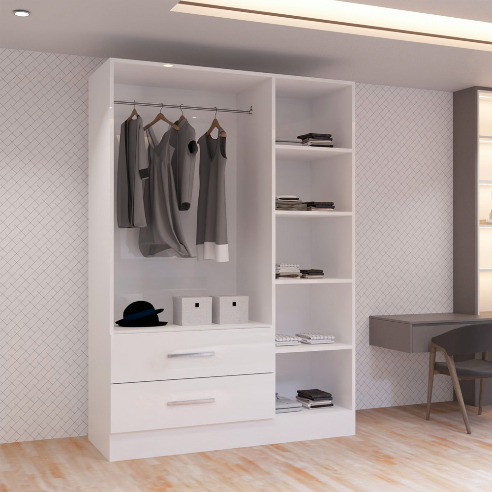Sliding Wardrobes 4U 3 Door 2 Drawer White High Gloss Hinge Door Wardrobe 120cm Image 4