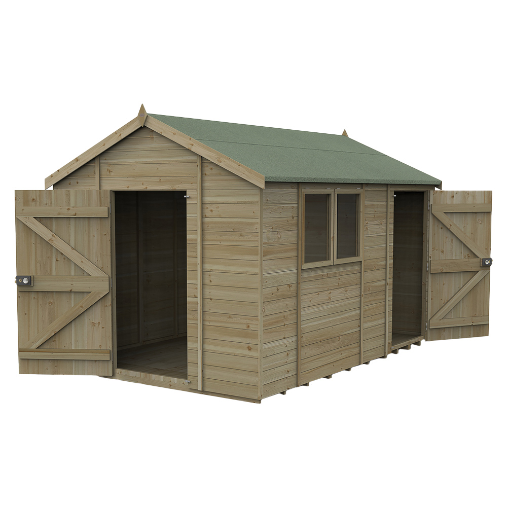 Forest Garden Timberdale 12 x 8ft Triple Door Pressure Treated Apex Shed Image 3