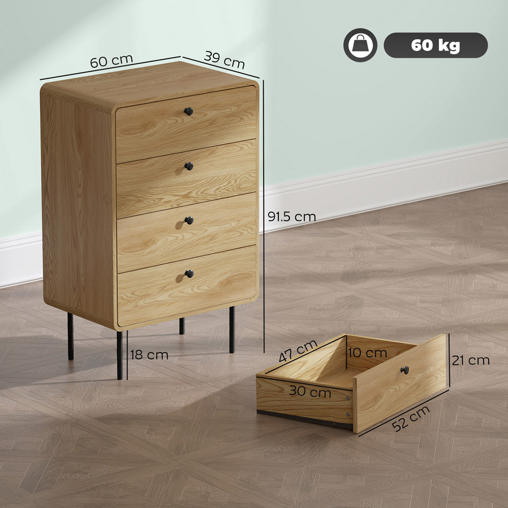 Portland 4 Drawer Oak Chest of Drawers Image 9