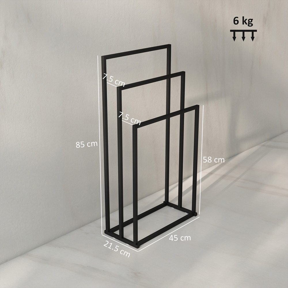HOMCOM Black Steel Freestanding Towel Rack with 3 Bars Image 9