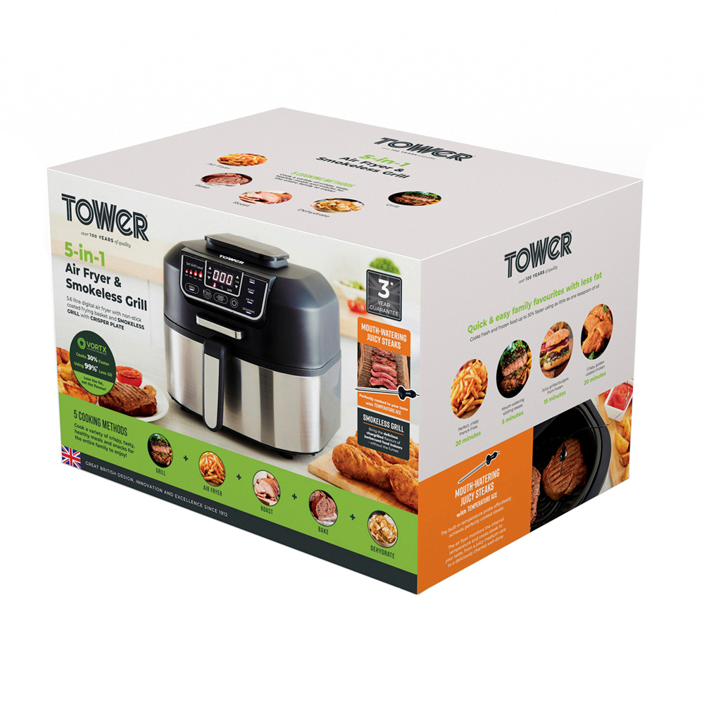 Tower T17086 Black 5.6L 5-in-1 Air Fryer & Smokeless Grill 1760W Image 8