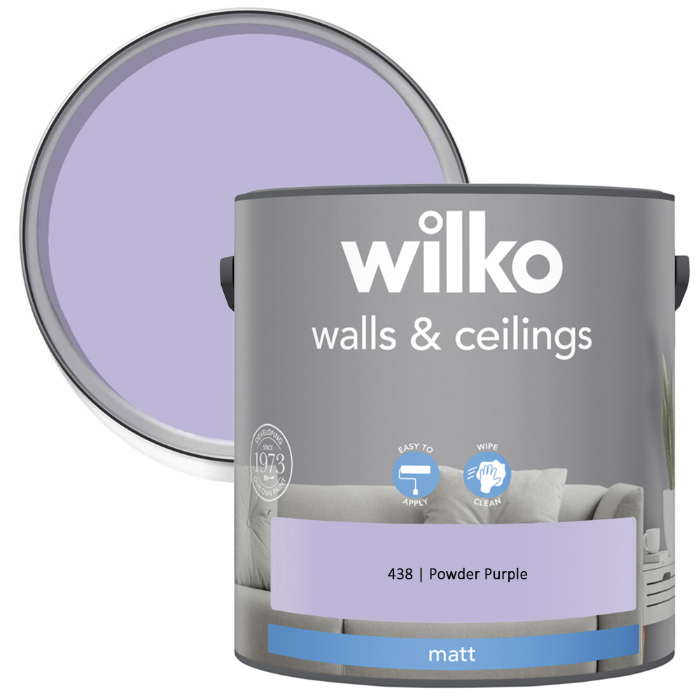 Wilko Walls & Ceilings Powder Purple Matt Emulsion Paint 2.5L Image 1