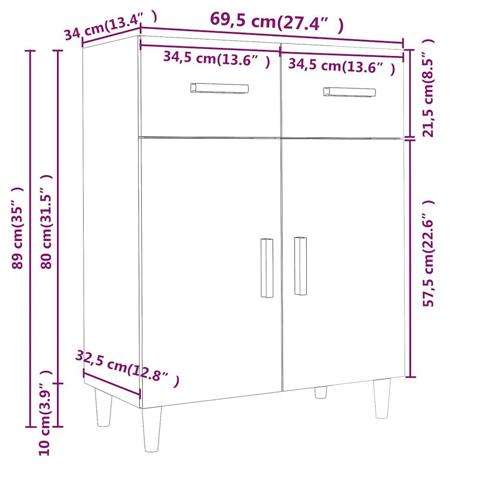 vidaXL 2 Door 2 Drawer Smoked Oak Sideboard Image 8