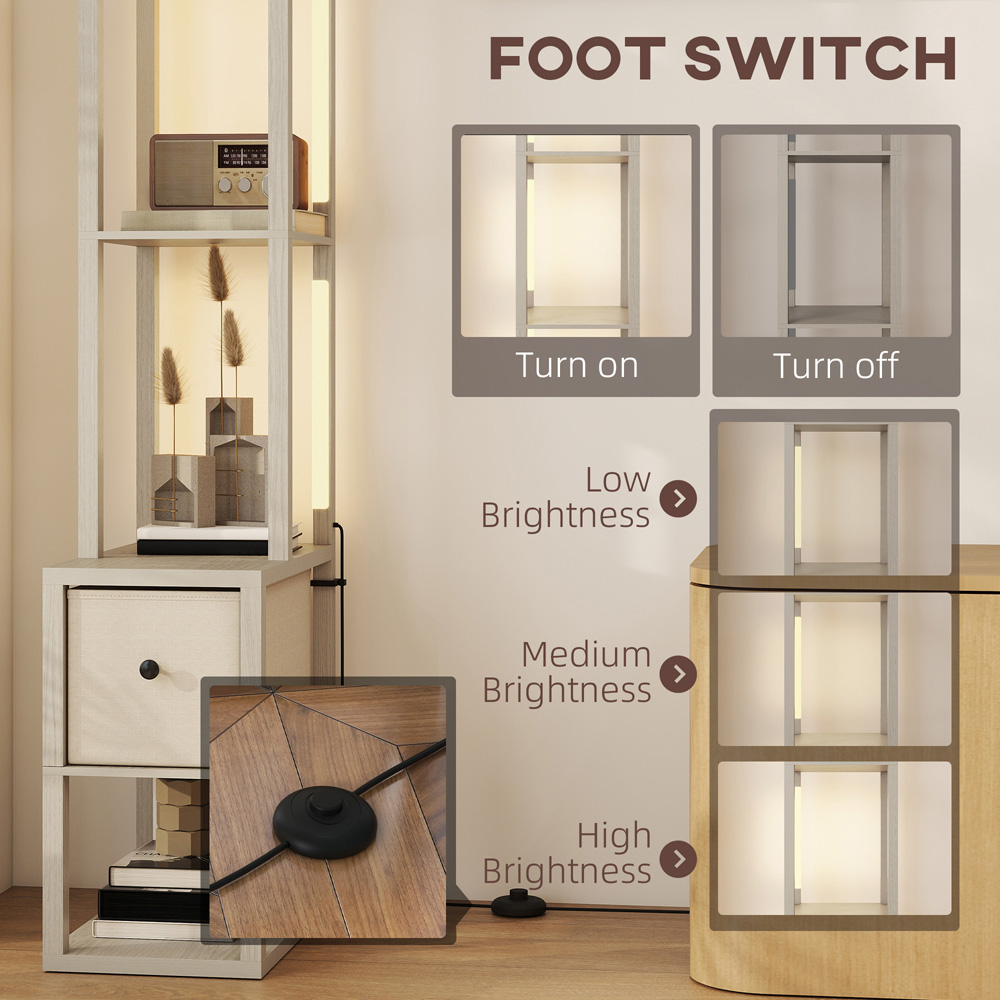 HOMCOM Single Drawer 4 Shelf Oak LED Floor Lamp Image 6