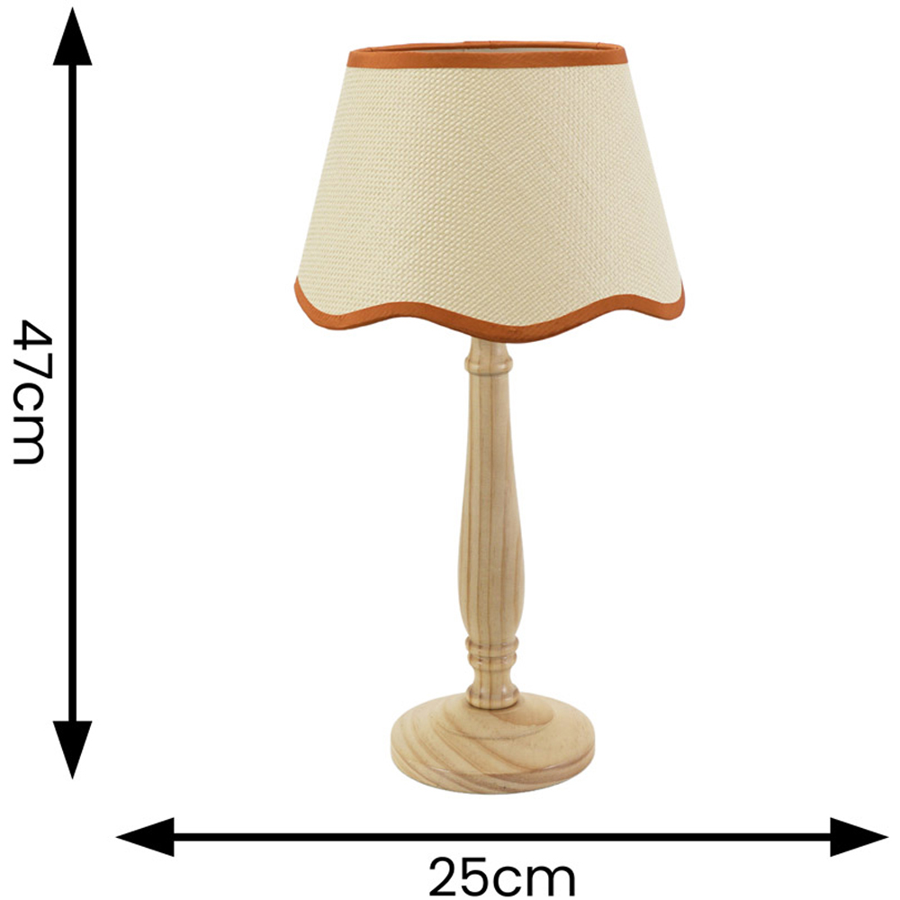 ValueLights Victoria Linen Scallop Rust Edge Shade Light Wood Table Lamp Image 6