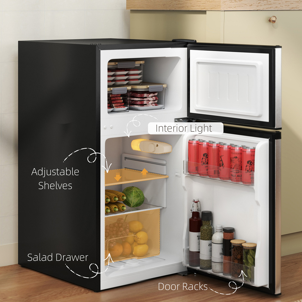 HOMCOM 800-128V71BK Black and Silver 88L Fridge Freezer Image 5