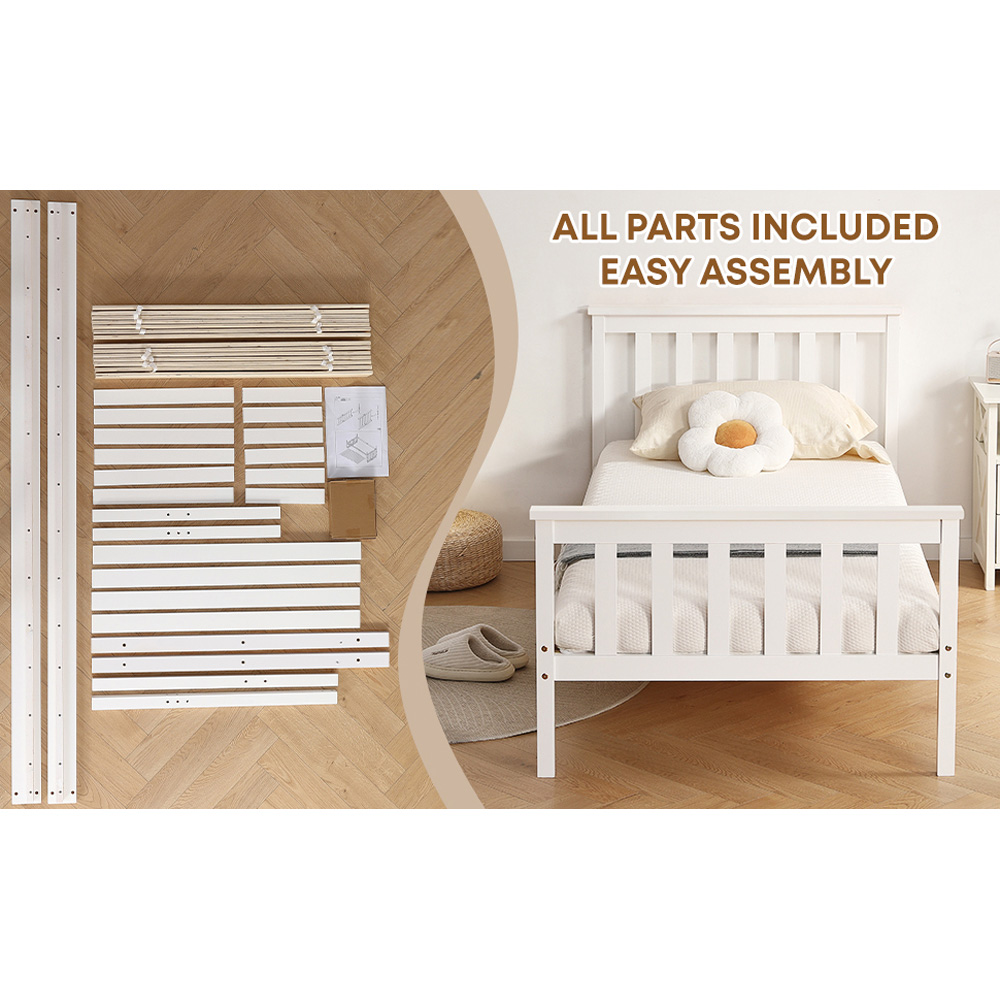 Brooklyn Single White Wooden Bed Frame Image 7