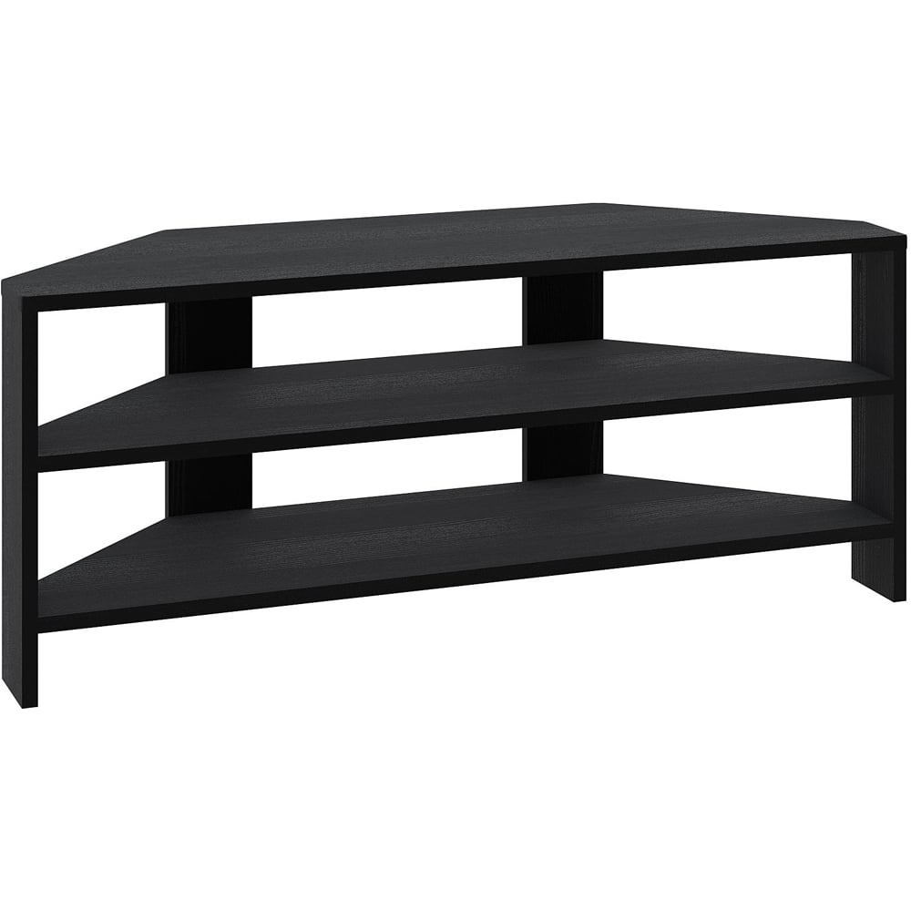 Decortie Thales 2 Shelf Black Wood Modern Corner TV Unit Image 2
