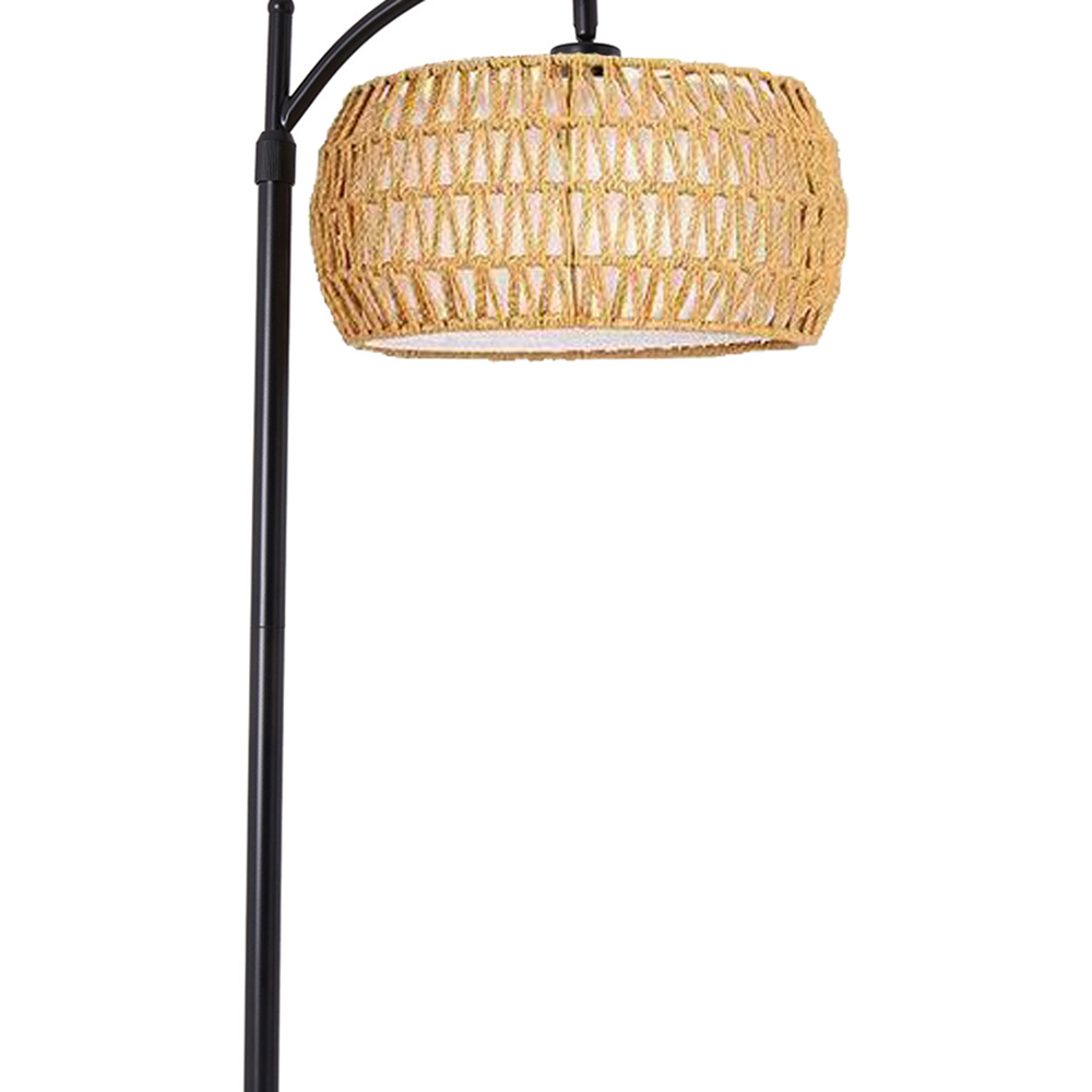 Living and Home Black and Natural Rattan Fabric Shade E27 Floor Lamp Image 5