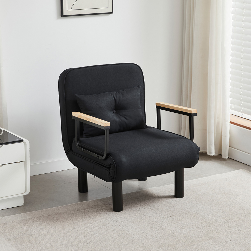 Single Seater Black 4-in-1 Foldable Sofa Bed with Adjustable Backrest and Large Cushion Image 2