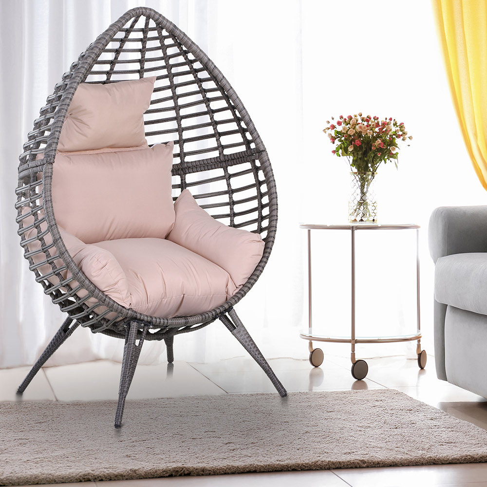 Outsunny Grey Rattan Egg Chair with Cushions Image 1
