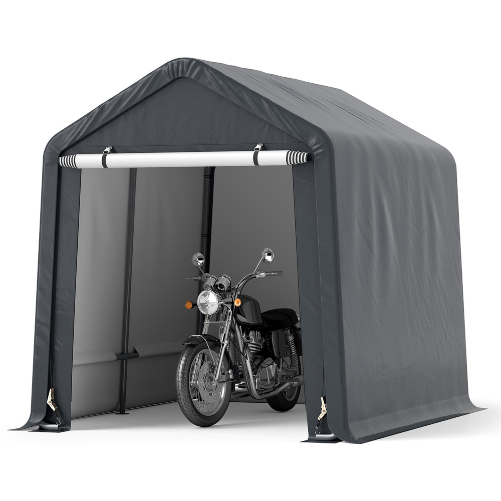 Costway Grey Outdoor Portable Storage Shelter with Roll up Door Image 3