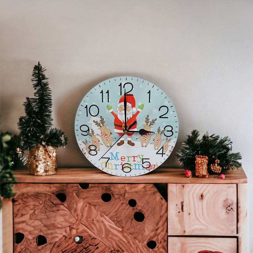Xmas Haus Christmas Santa and Reindeer Wall Clock 23cm Image 2