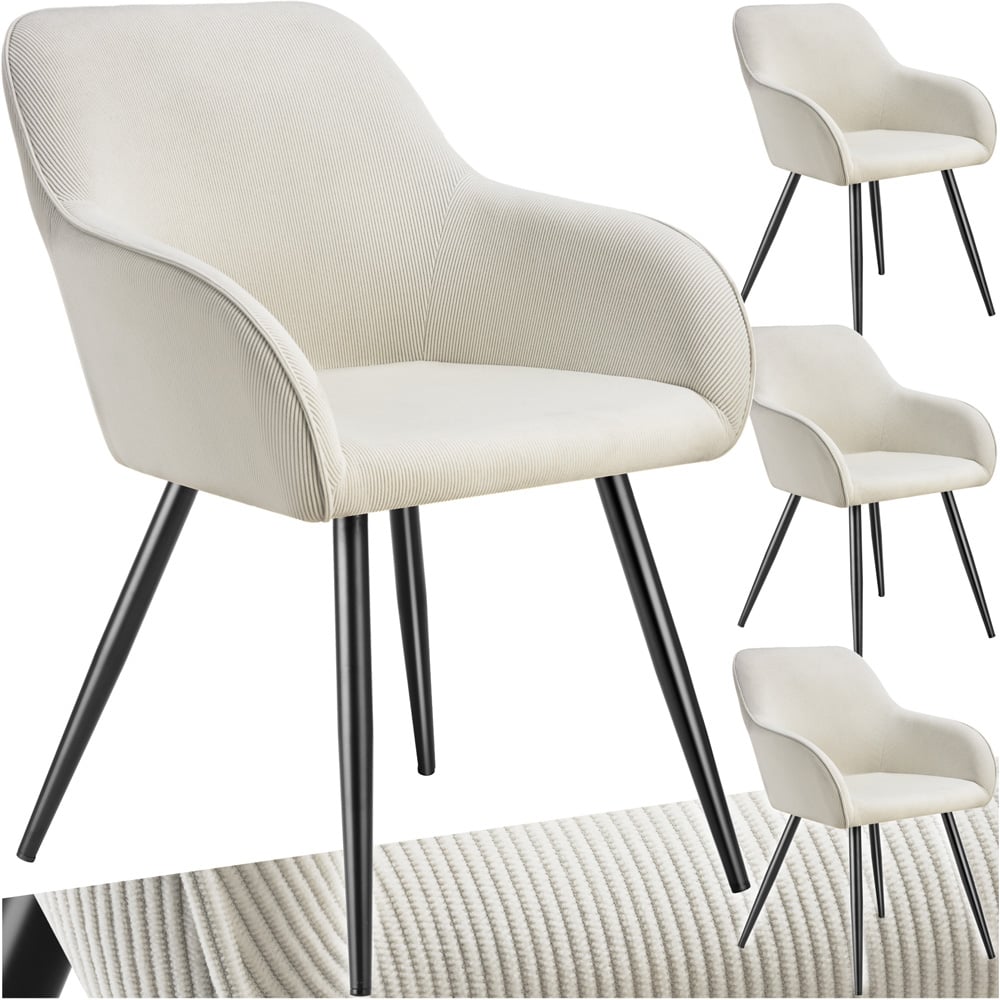 tectake Marilyn Set of 4 Cream and Black Corduroy Padded Dining Chair Image 2