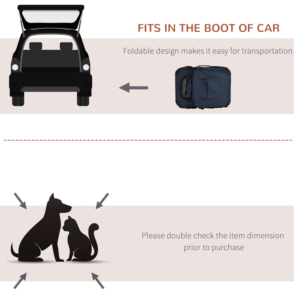 PawHut Dark Blue Foldable Small Dog Pet Carrier with Cushion Image 4