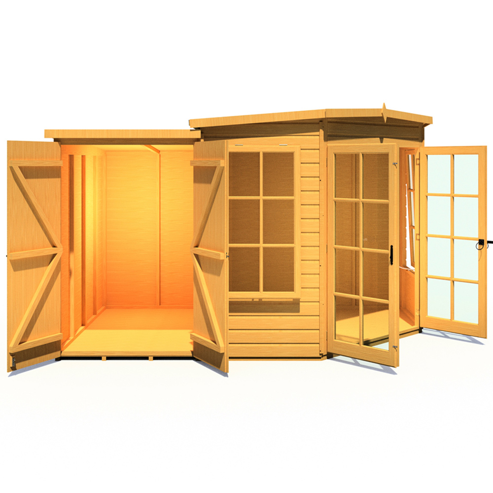Shire Hampton 7 x 11ft Double Door Traditional Summerhouse with Side Shed Image 3