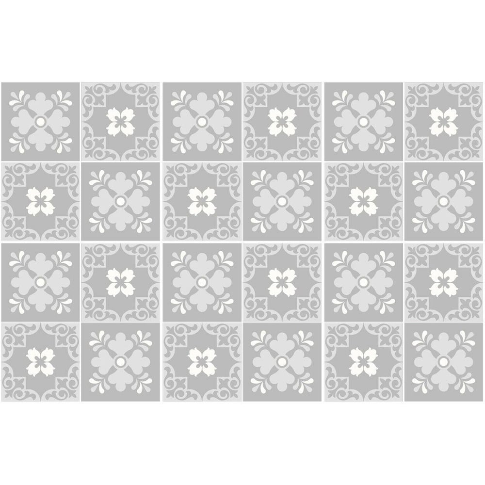 Walplus Ginnie Floral Light Grey Victorian Tile Sticker 24 Pack Image 2