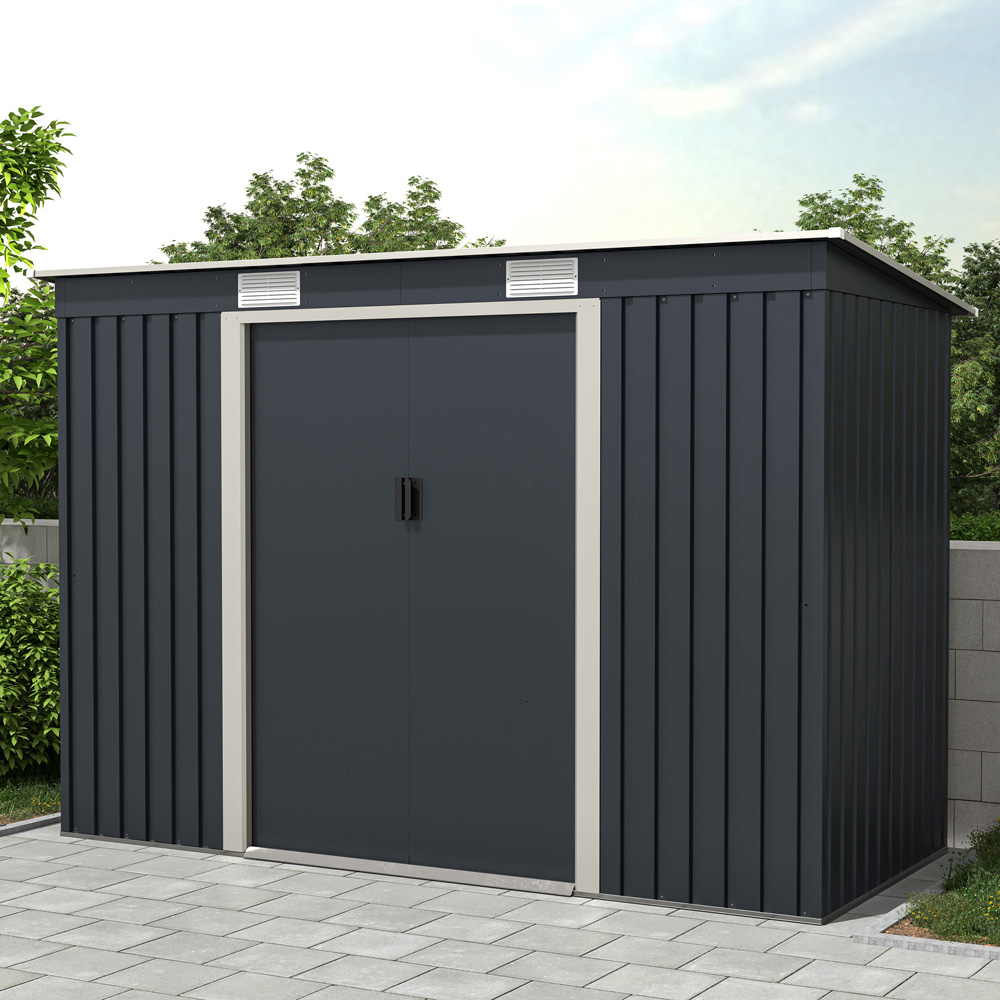 Charles Bentley 8.6 x 4ft Grey Double Door Metal Shed Image 5