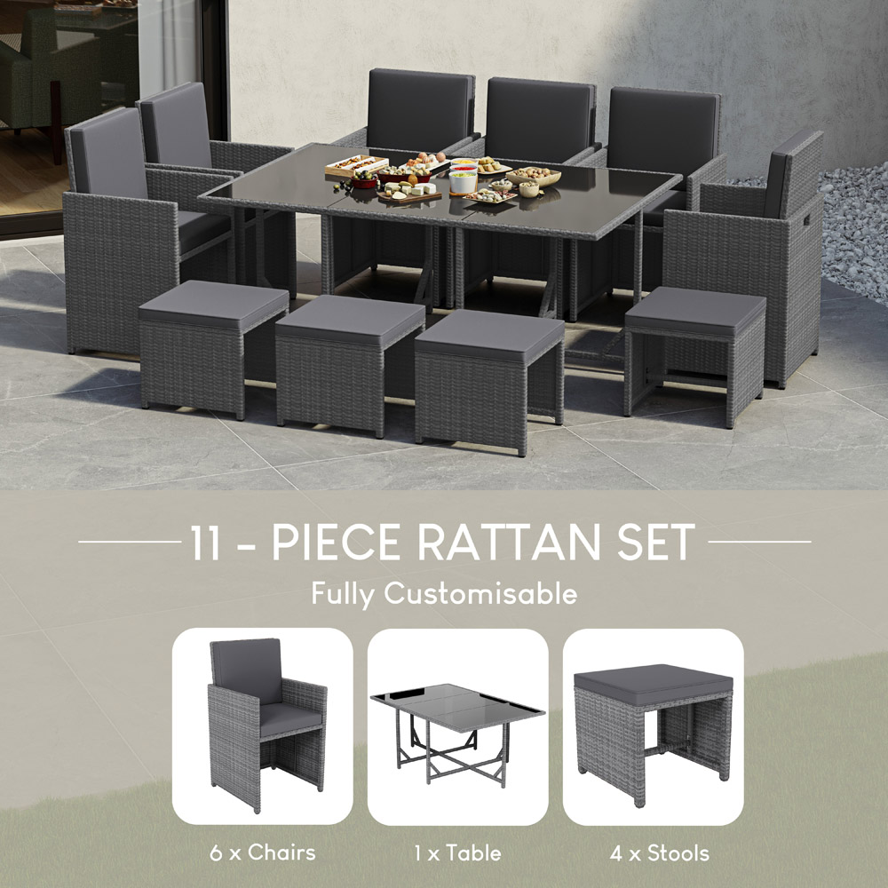 GARDEN VIDA Cuba Rattan 10 Seater Garden Dining Set Grey Image 6