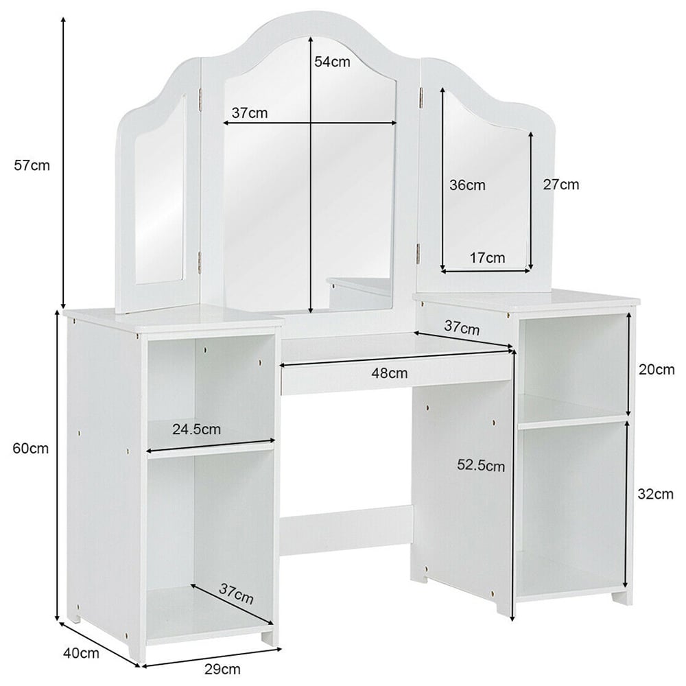 Costway Kids Princess Makeup Vanity Table with Mirror Image 9
