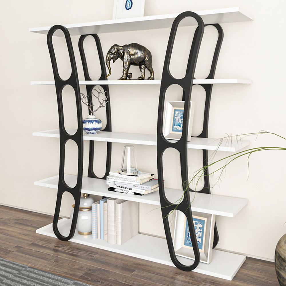 Decorotika Adar 5 Shelf White and Black Bookcase Image 1
