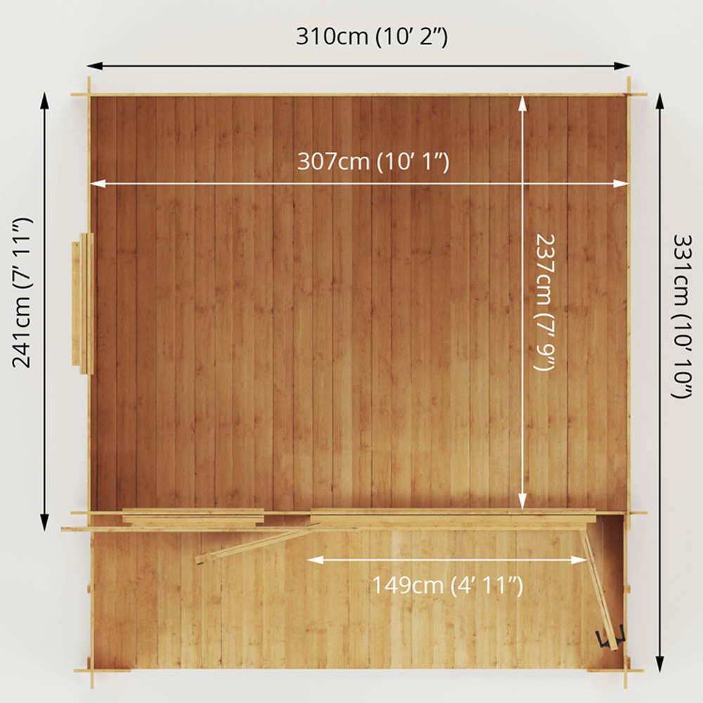 Mercia 10.8 x 11.1ft Double Door Wooden Apex Log Cabin with Veranda Image 9
