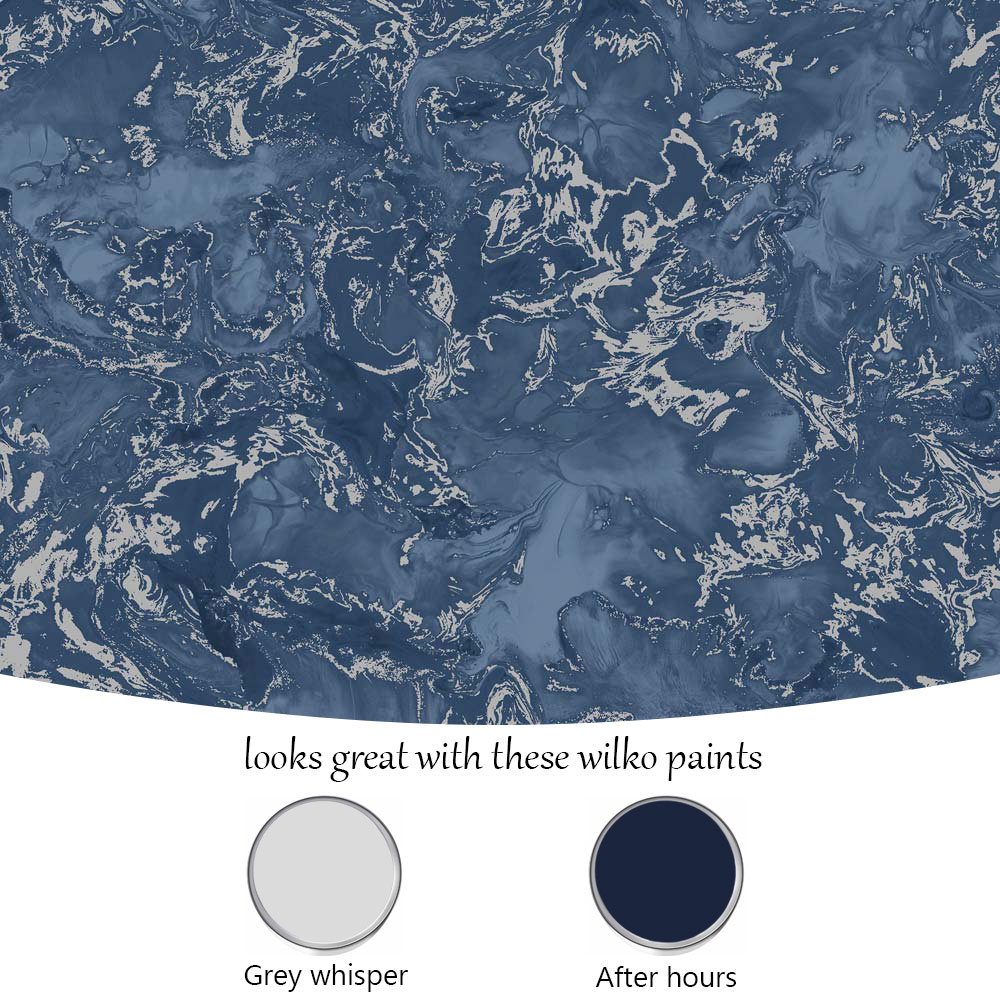 Muriva Elixir Marble Blue and Silver Wallpaper Image 5