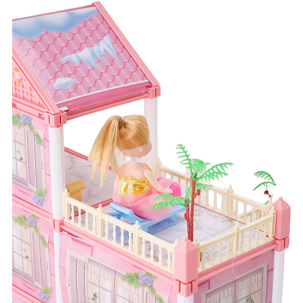 H&O Direct 192 Piece Kids Pink 3 Storey Dollhouse Playset with Furniture Image 4