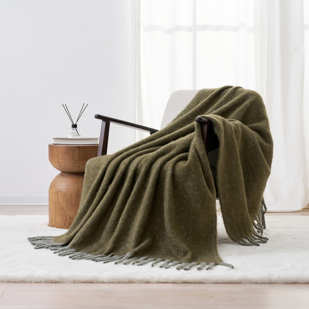 Allure Bath Fashions Moss Green Aisling Tasselled Faux Mohair Throw Blanket 127 x 170cm Image 5