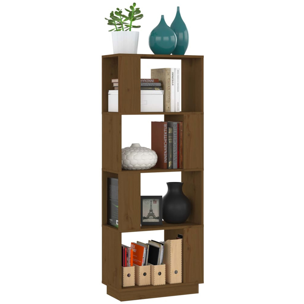 vidaXL 4 Shelf Honey Brown Pine Wood Bookcase Image 4