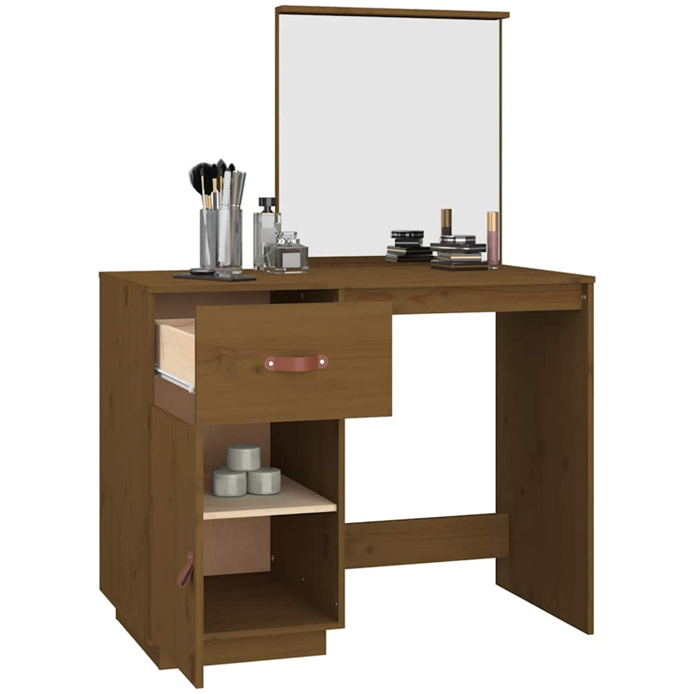 vidaXL Single Drawer Single Door Honey Brown Solid Pine Wood Dressing Table Image 5