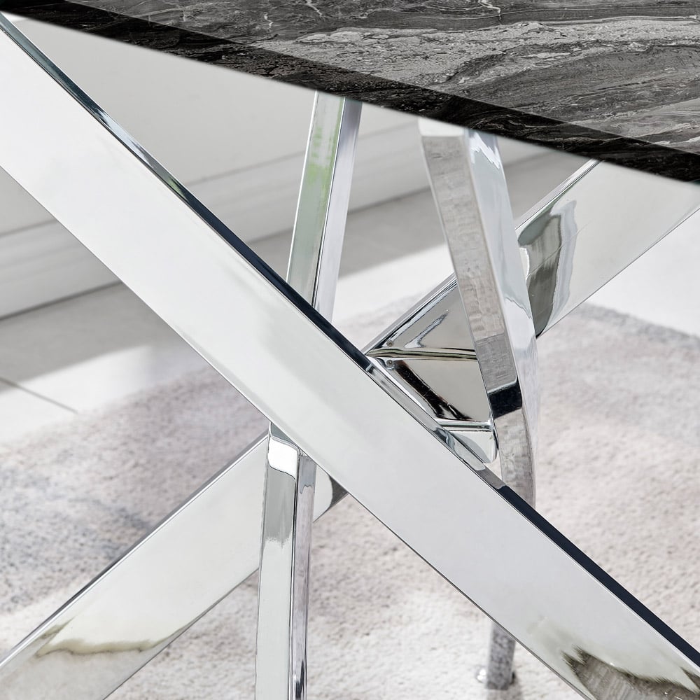 Furniturebox Tavalo 4 Seater Glass Dining Table Marble Effect and Silver Image 4