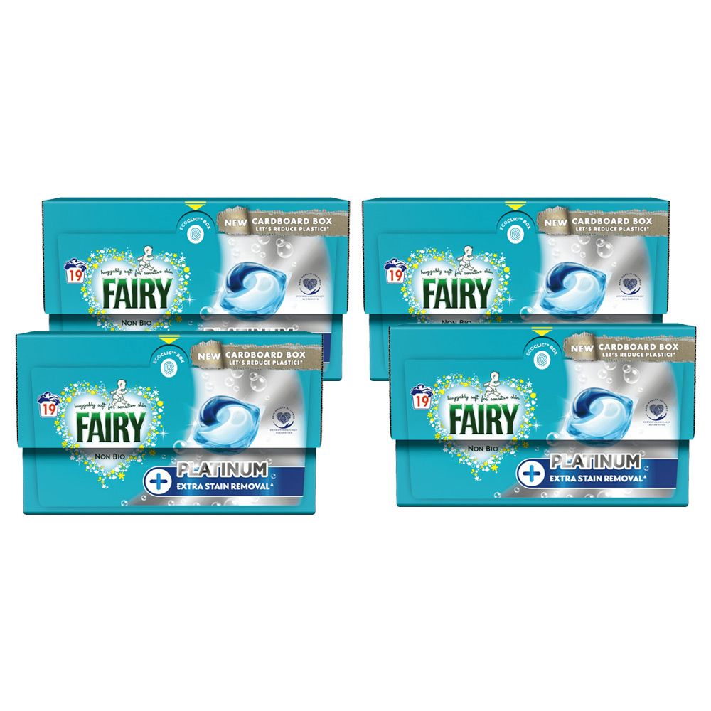 Fairy Platinum Non Bio Pods Washing Liquid Capsules 19 Washes Case of 4 Image 1