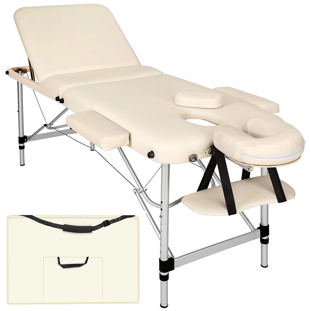 Massage Table - 3-zone bed with aluminium frame, 5cm pad, folding, adjustable - Beige Image 1