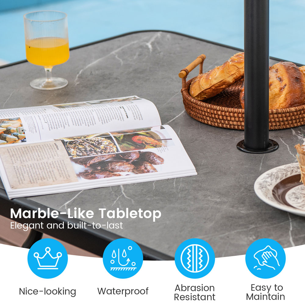 Costway Marble Effect 6 Seater Heavy Duty Metal Garden Dining Table Grey Image 7