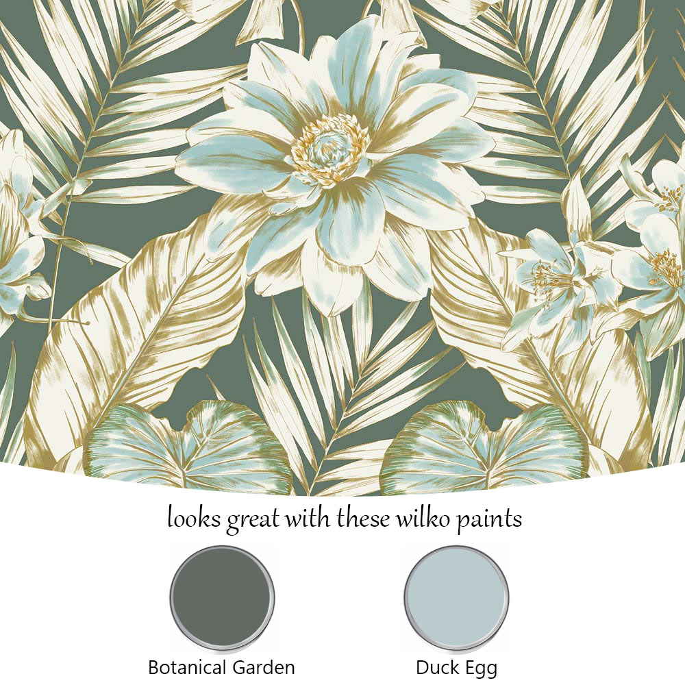 Grandeco Wild Lilies Green Metallic Gold Smooth Wallpaper Image 4