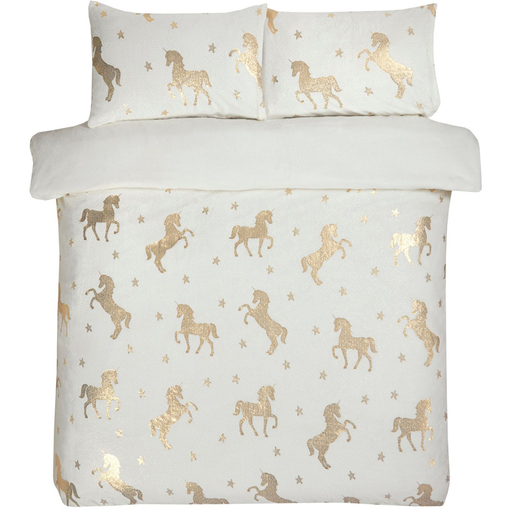 Smart Living Double Ivory Foil Flannel Fleece Unicorn Duvet Set Image 3