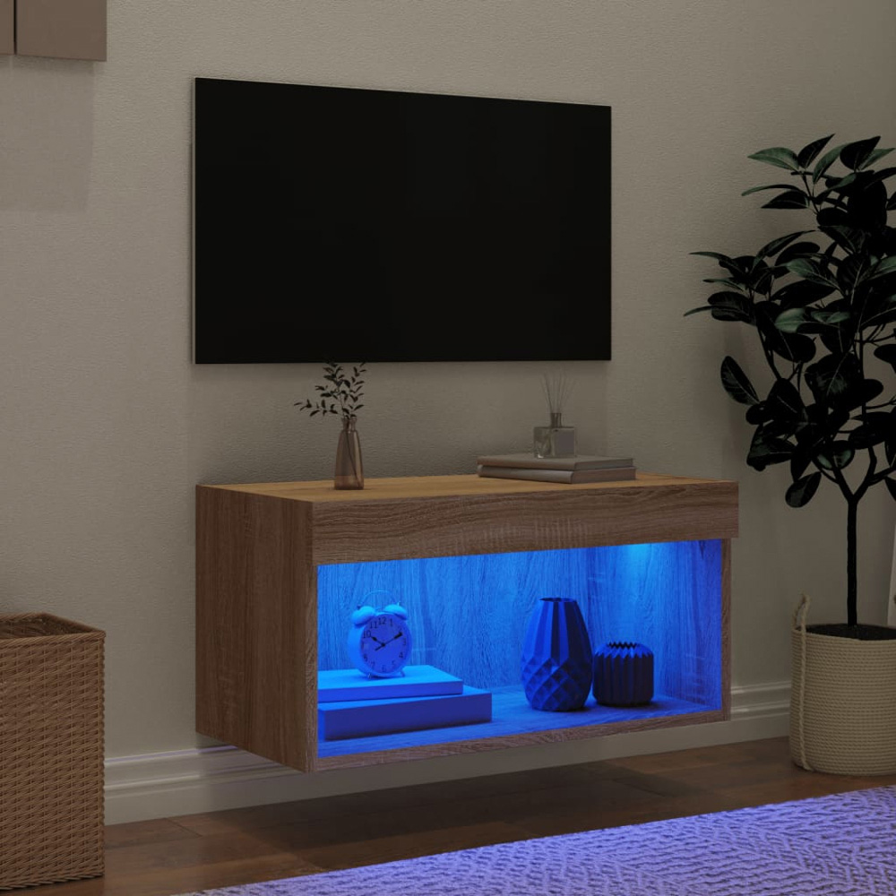 vidaXL Single Shelf Sonoma Oak Wall Mounted TV Cabinet with LED Lights Image 2