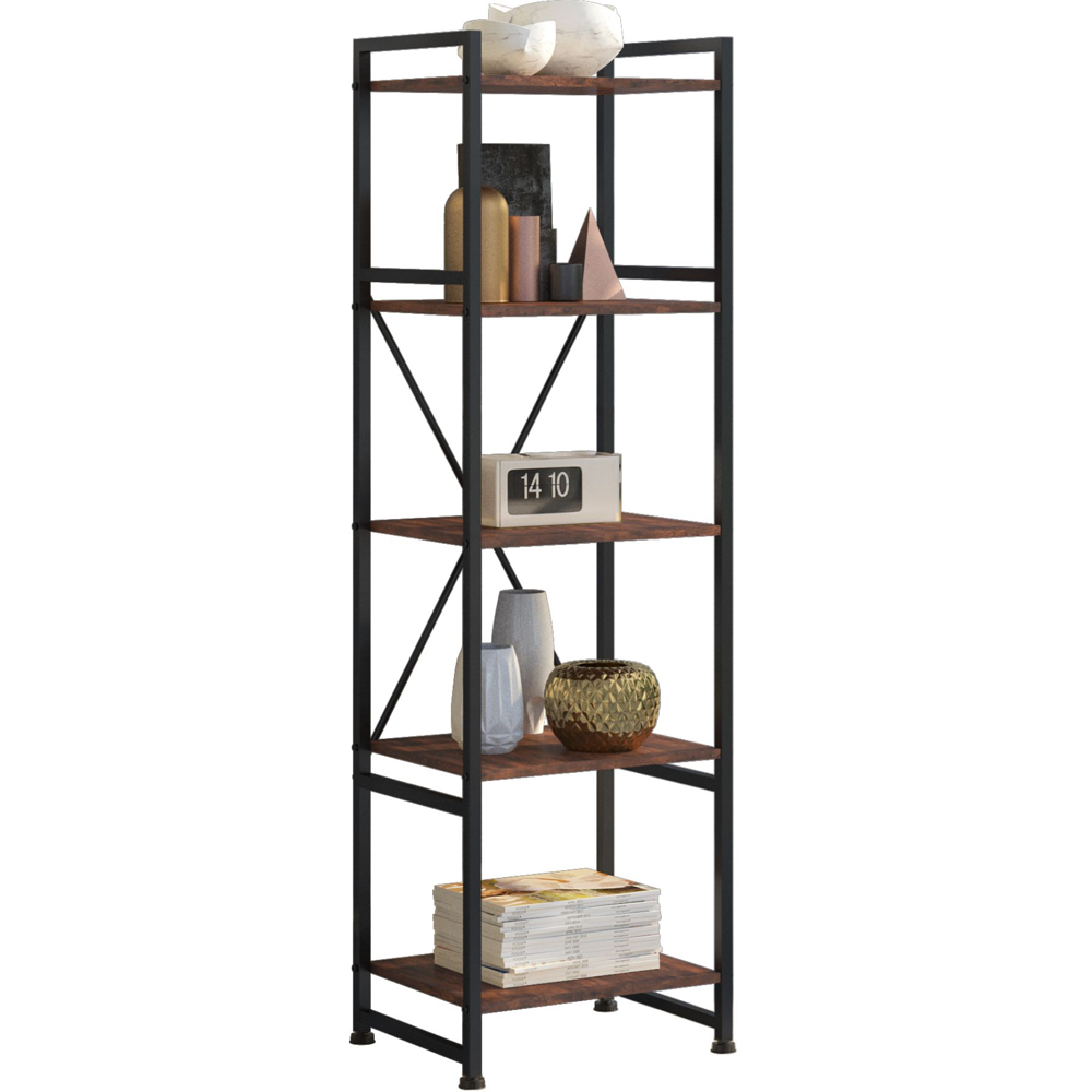tectake Manchester 5 Shelf Industrial Dark Wood Bookcase Image 2